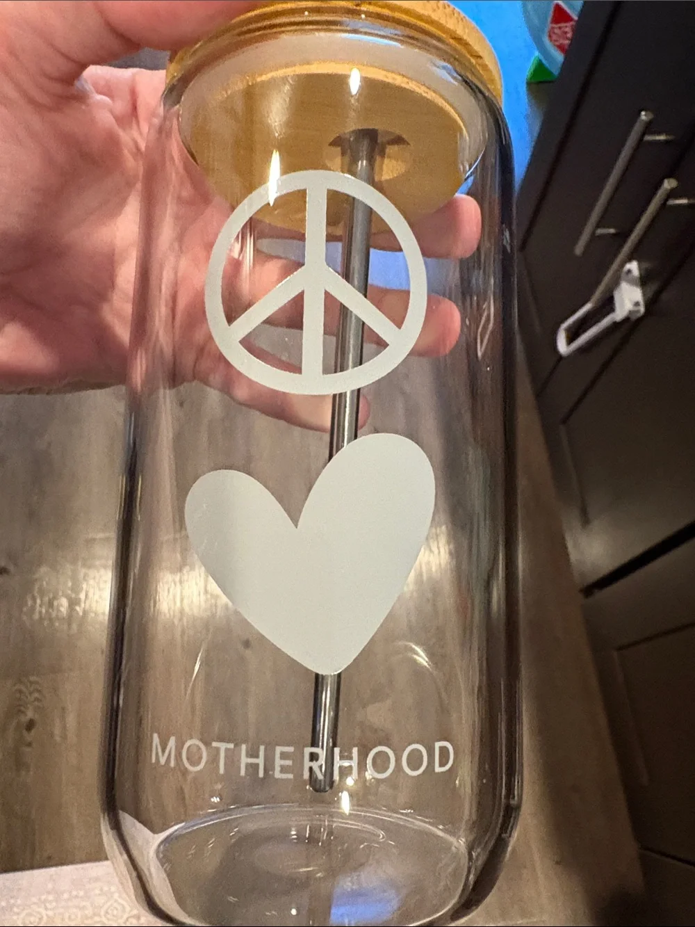 Peace Love Motherhood Glass Tumbler